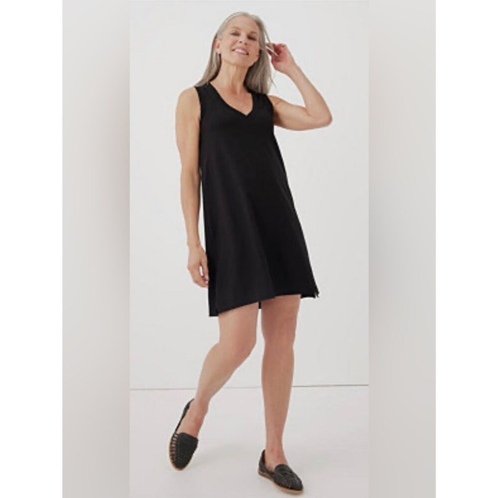 PACT Organic Cotton Softspun A-Line Mini Tank Dress L Black Minimalist Eco-Chic